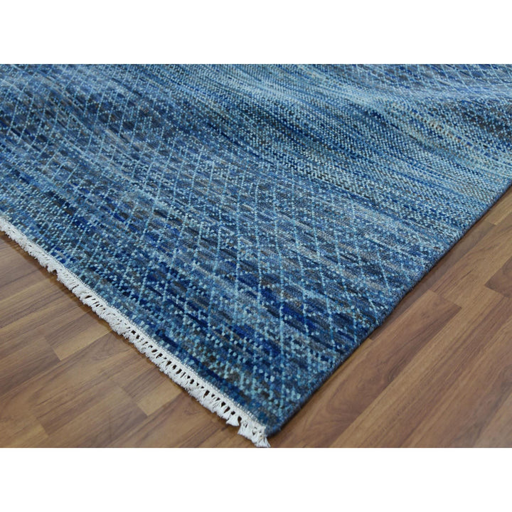 9'1" x 12'2" New Hand Knotted Blue Wool Rectangle Oriental Rug - MOA10279228