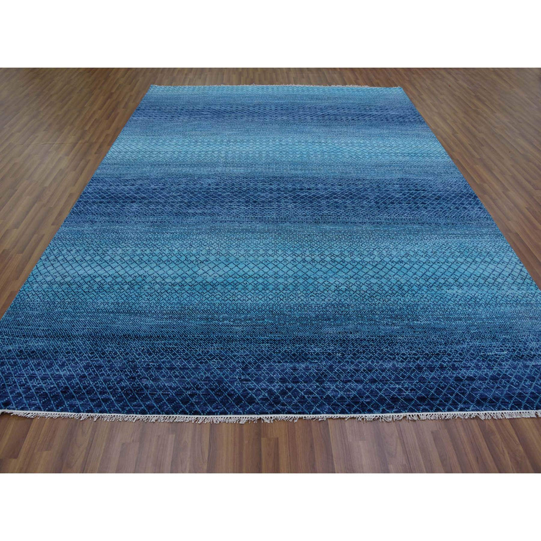 9'0" x 11'7" New Hand Knotted Blue Wool Rectangle Oriental Rug - MOA10279233