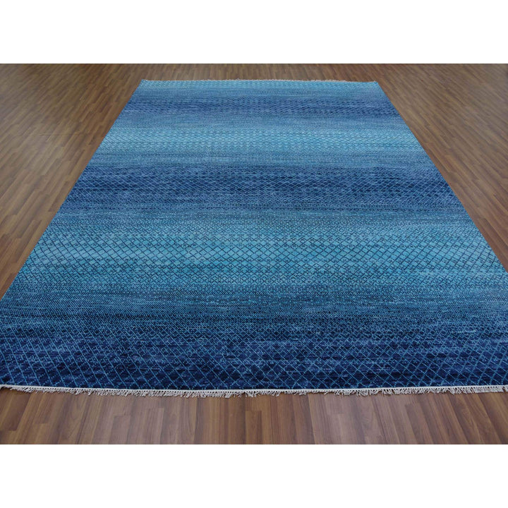 9'0" x 11'7" New Hand Knotted Blue Wool Rectangle Oriental Rug - MOA10279233