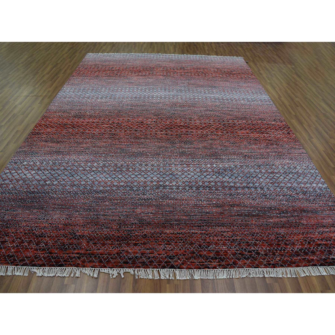 9'1" x 12'1" New Hand Knotted Red Wool Rectangle Oriental Rug - MOA10279238