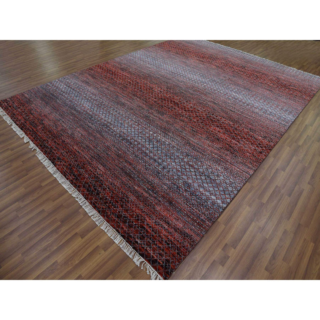 9'1" x 12'1" New Hand Knotted Red Wool Rectangle Oriental Rug - MOA10279238