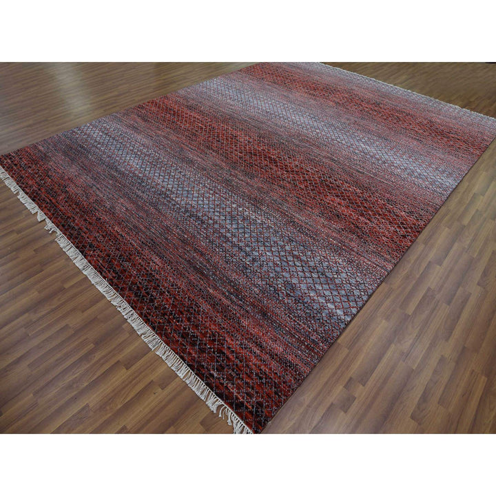 9'1" x 12'1" New Hand Knotted Red Wool Rectangle Oriental Rug - MOA10279238