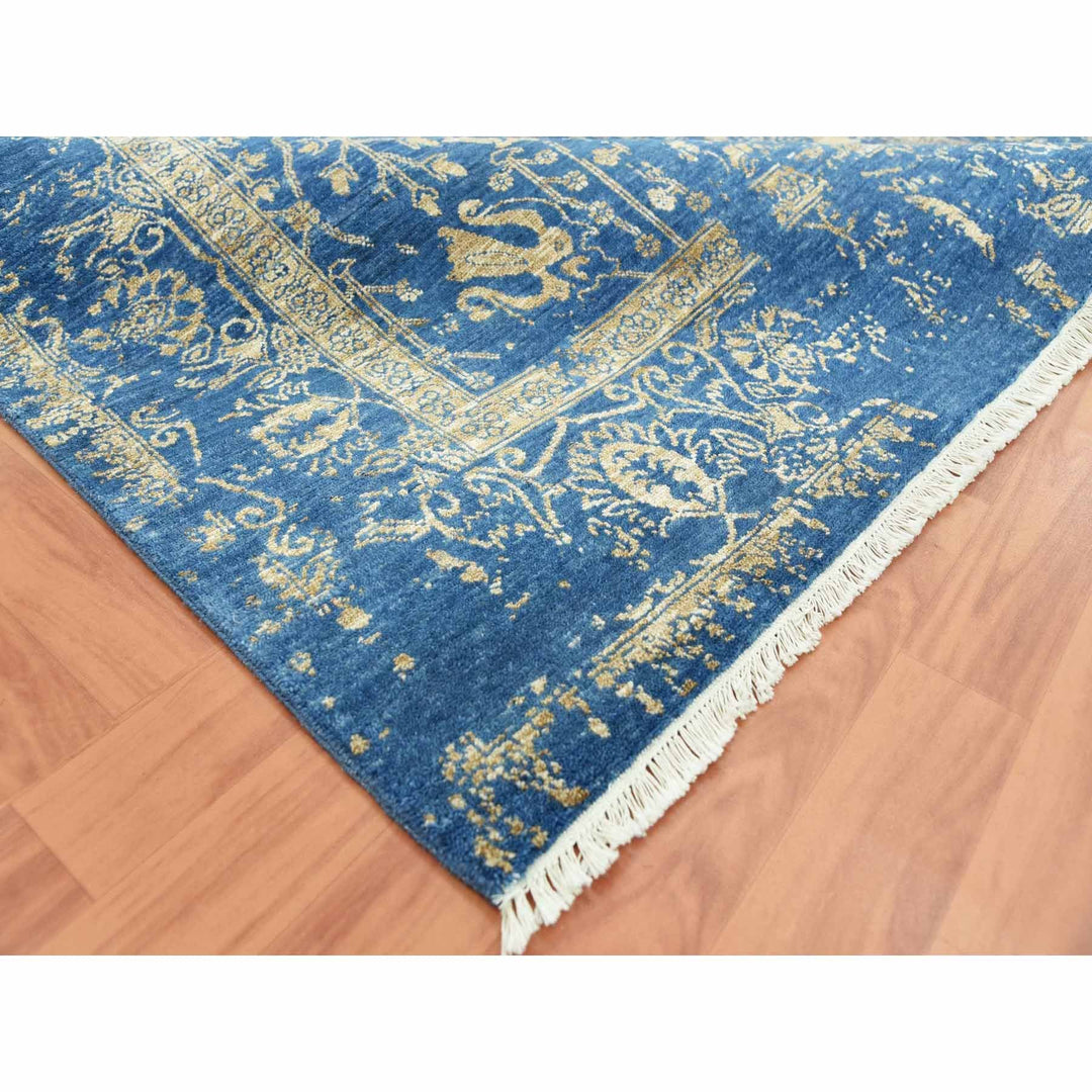 6'0" x 9'2" New Hand Knotted Blue Wool & Silk Rectangle Oriental Rug - MOA10279269