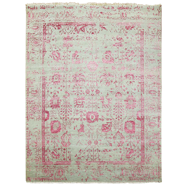 8'10" x 11'3" New Hand Knotted Pink Wool & Silk Rectangle Oriental Rug - MOA10279275