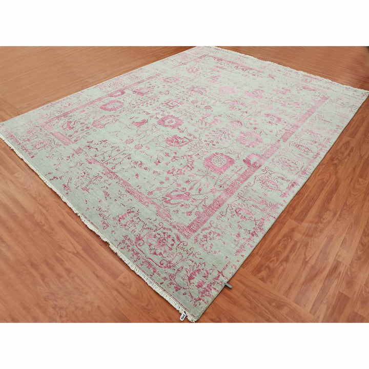 8'10" x 11'3" New Hand Knotted Pink Wool & Silk Rectangle Oriental Rug - MOA10279275