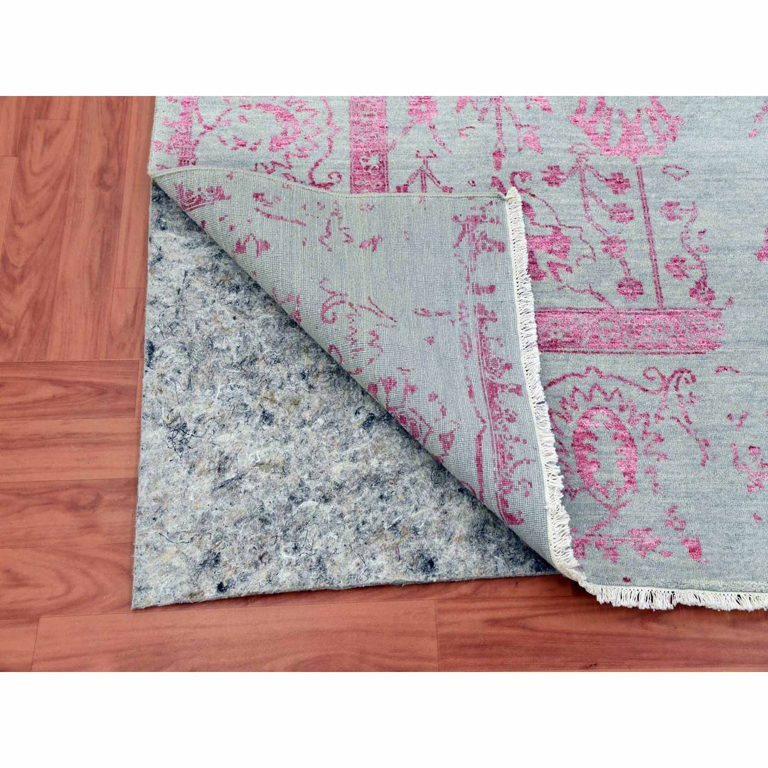 8'10" x 11'3" New Hand Knotted Pink Wool & Silk Rectangle Oriental Rug - MOA10279275