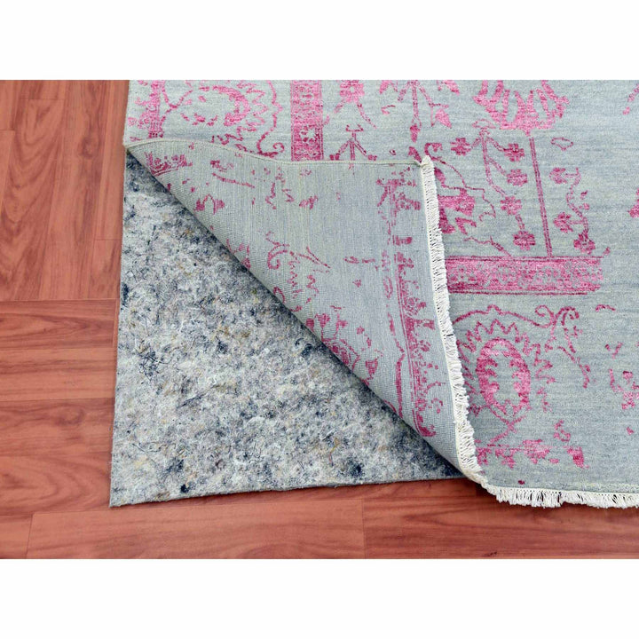 8'10" x 11'3" New Hand Knotted Pink Wool & Silk Rectangle Oriental Rug - MOA10279275