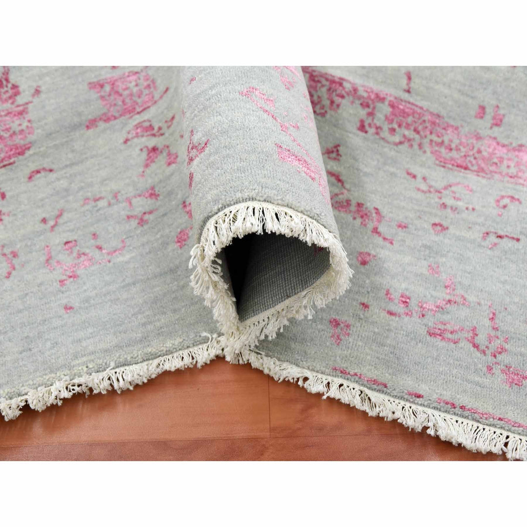 8'10" x 11'3" New Hand Knotted Pink Wool & Silk Rectangle Oriental Rug - MOA10279275