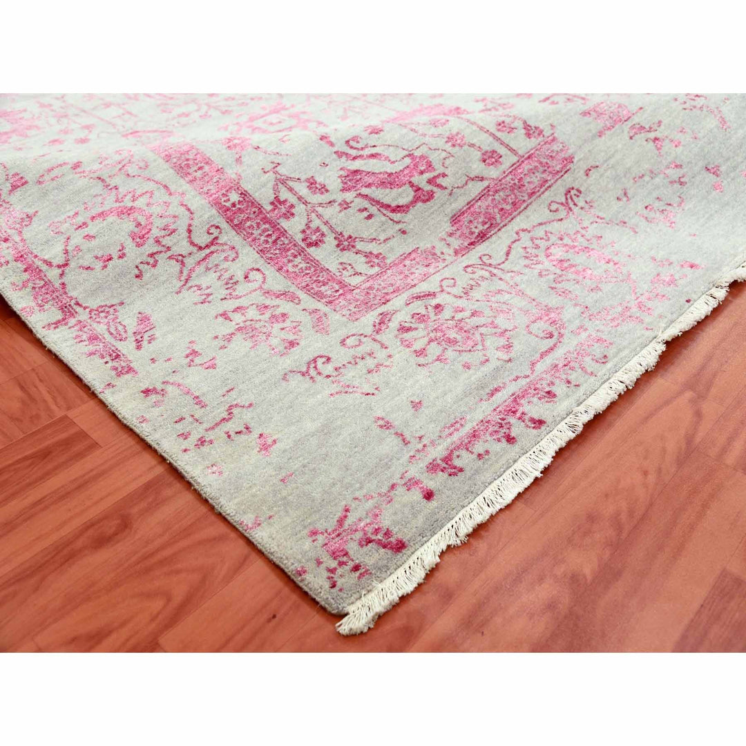 8'10" x 11'3" New Hand Knotted Pink Wool & Silk Rectangle Oriental Rug - MOA10279275