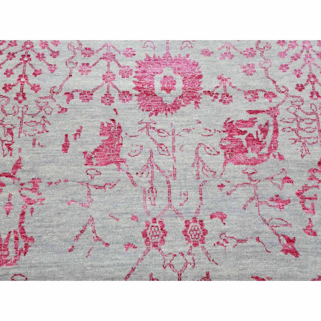 8'10" x 11'3" New Hand Knotted Pink Wool & Silk Rectangle Oriental Rug - MOA10279275