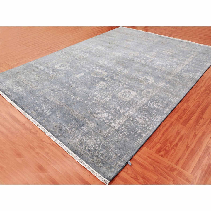 8'10" x 11'8" New Hand Knotted Grey Wool & Silk Rectangle Oriental Rug - MOA10279277