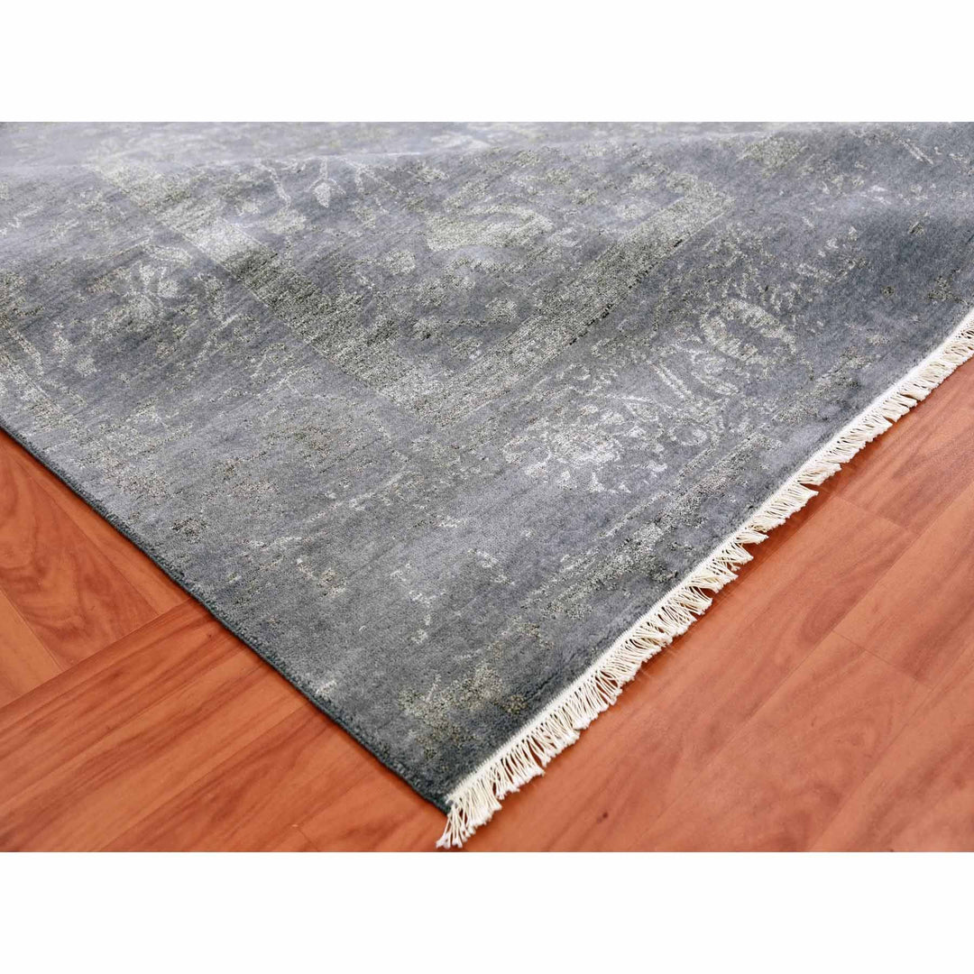 8'10" x 11'8" New Hand Knotted Grey Wool & Silk Rectangle Oriental Rug - MOA10279277