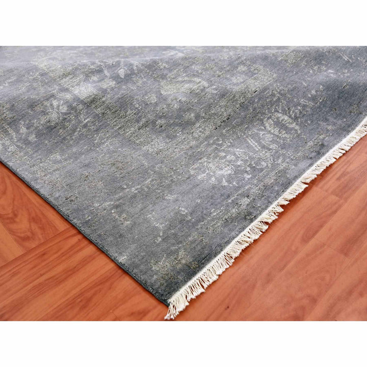 8'10" x 11'8" New Hand Knotted Grey Wool & Silk Rectangle Oriental Rug - MOA10279277