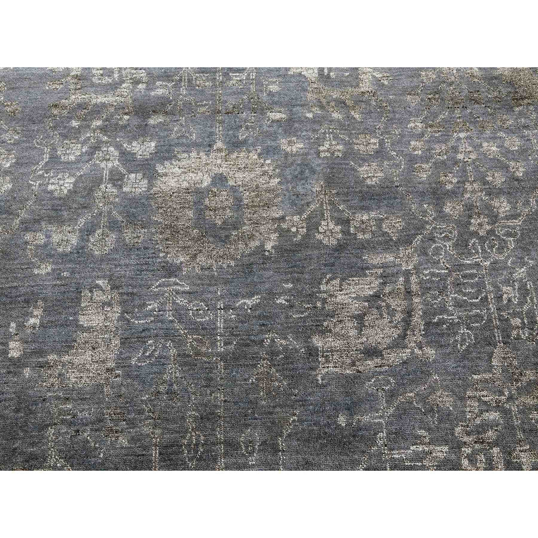 8'10" x 11'8" New Hand Knotted Grey Wool & Silk Rectangle Oriental Rug - MOA10279277