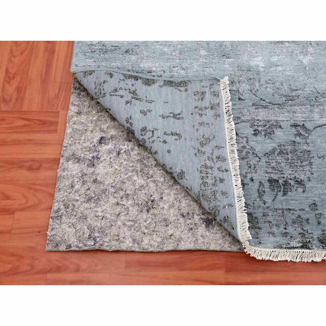 8'10" x 11'9" New Hand Knotted Grey Wool & Silk Rectangle Oriental Rug - MOA10279278