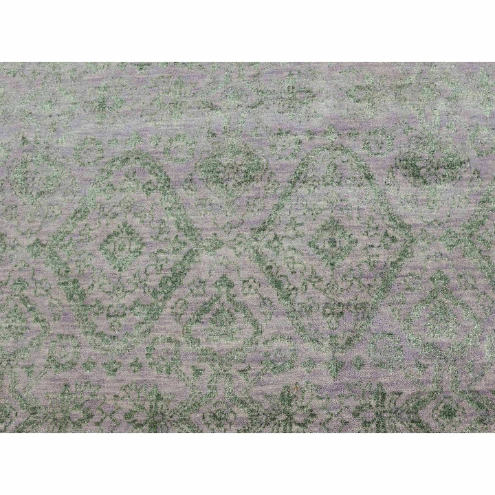 9'0" x 11'10" New Hand Knotted Grey Wool & Silk Rectangle Oriental Rug - MOA10279279