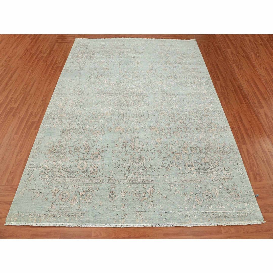 9'0" x 12'0" New Hand Knotted Grey Wool & Silk Rectangle Oriental Rug - MOA10279285