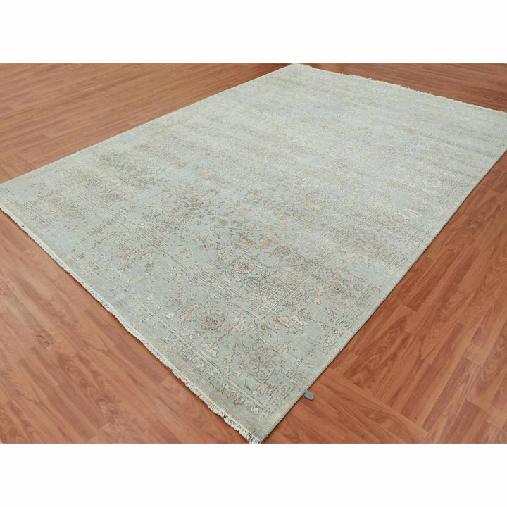 9'0" x 12'0" New Hand Knotted Grey Wool & Silk Rectangle Oriental Rug - MOA10279285