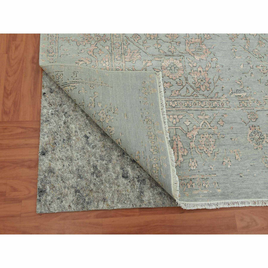 9'0" x 12'0" New Hand Knotted Grey Wool & Silk Rectangle Oriental Rug - MOA10279285