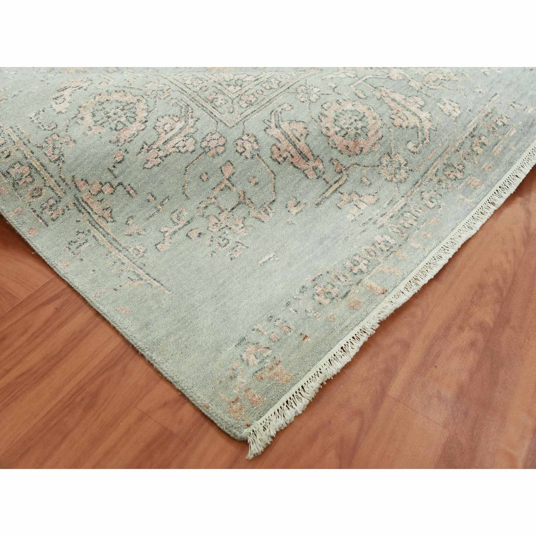 9'0" x 12'0" New Hand Knotted Grey Wool & Silk Rectangle Oriental Rug - MOA10279285