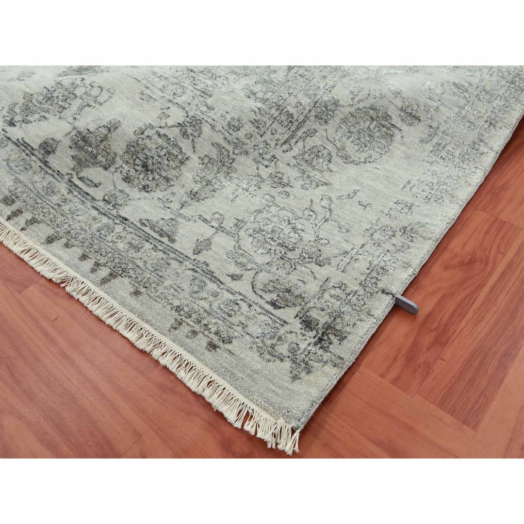 9'10" x 14'3" New Hand Knotted Grey Wool & Silk Rectangle Oriental Rug - MOA10279288