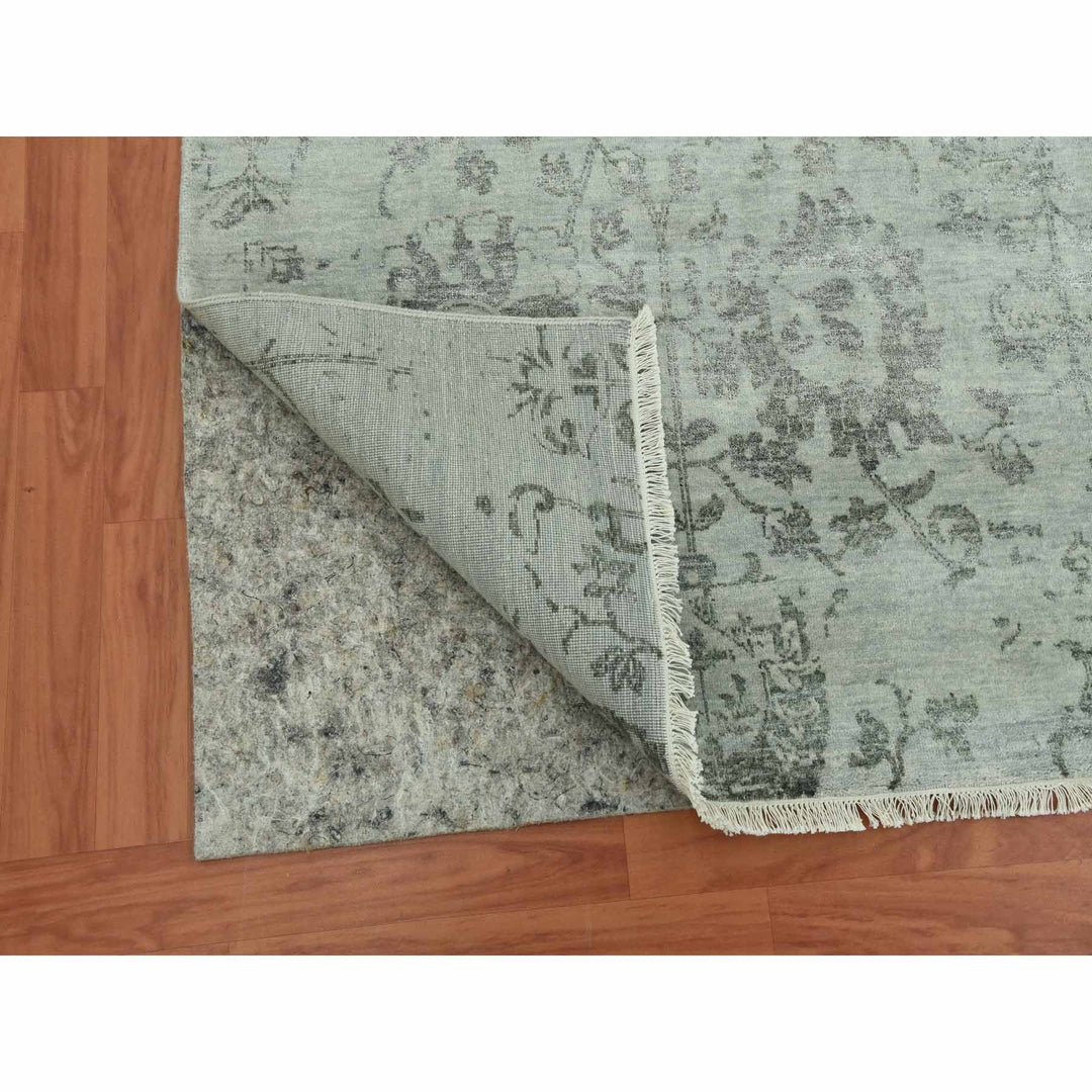 9'9" x 13'7" New Hand Knotted Grey Wool & Silk Rectangle Oriental Rug - MOA10279289