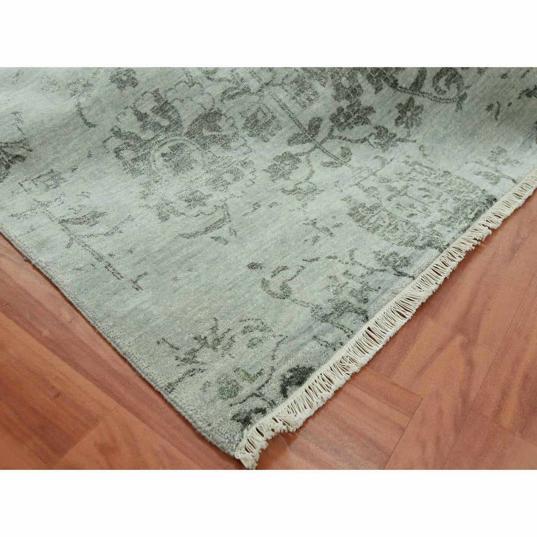 9'9" x 13'7" New Hand Knotted Grey Wool & Silk Rectangle Oriental Rug - MOA10279289