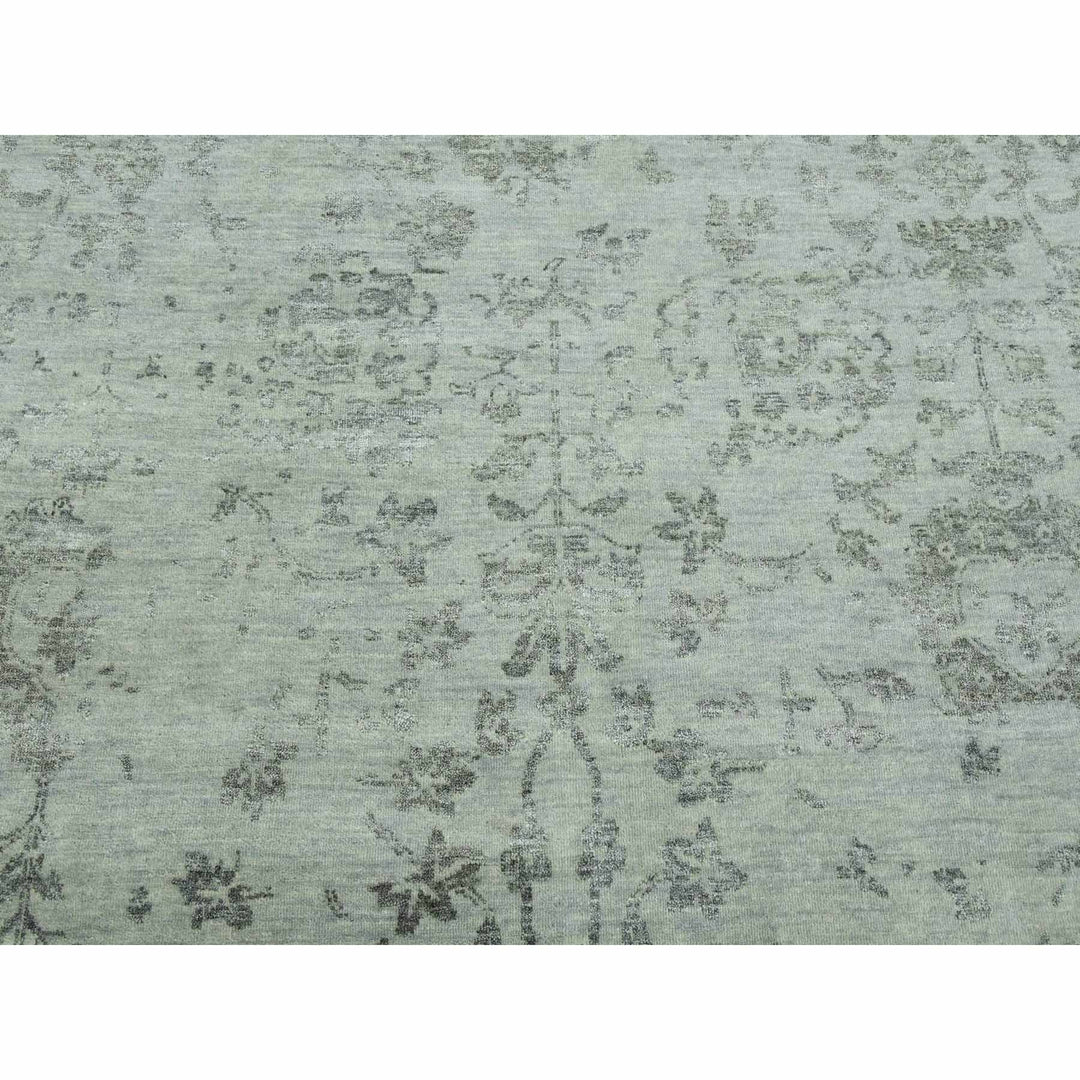 9'9" x 13'7" New Hand Knotted Grey Wool & Silk Rectangle Oriental Rug - MOA10279289