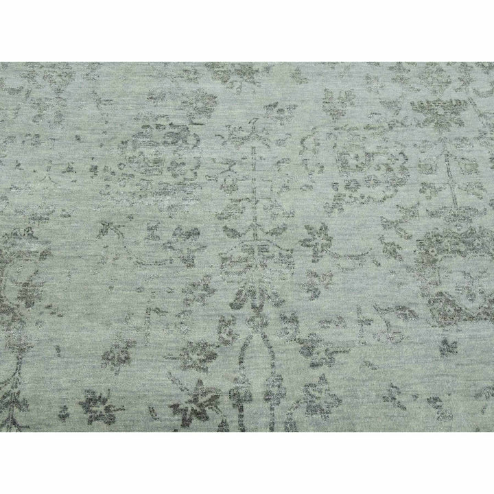 9'9" x 13'7" New Hand Knotted Grey Wool & Silk Rectangle Oriental Rug - MOA10279289