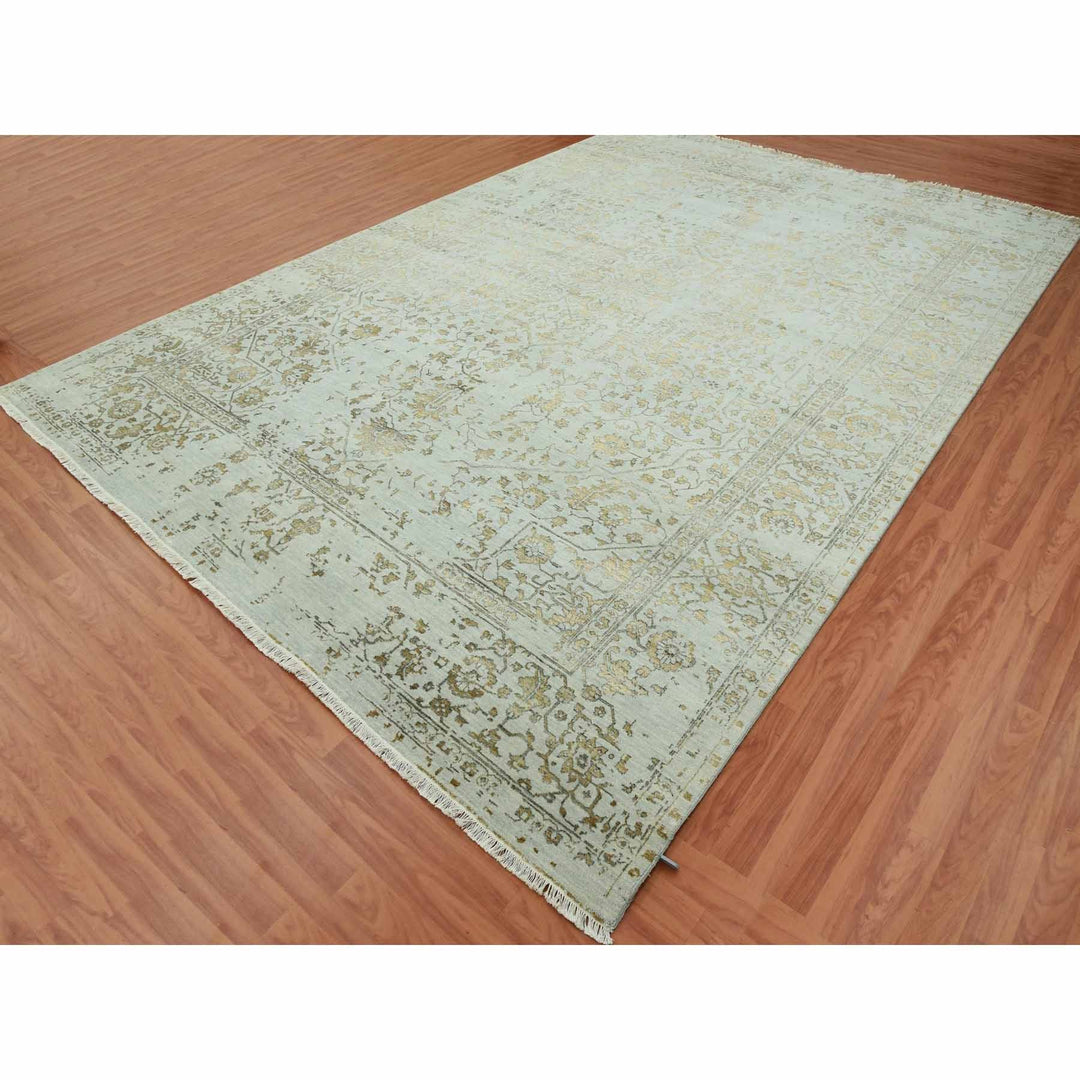 10'0" x 14'0" New Hand Knotted Grey Wool & Silk Rectangle Oriental Rug - MOA10279290