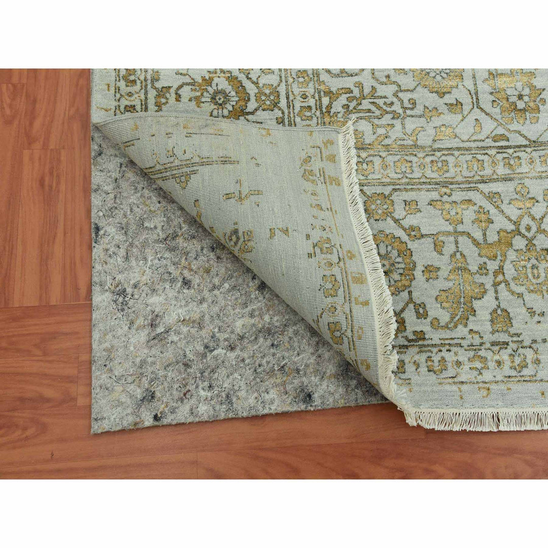 10'0" x 14'0" New Hand Knotted Grey Wool & Silk Rectangle Oriental Rug - MOA10279290