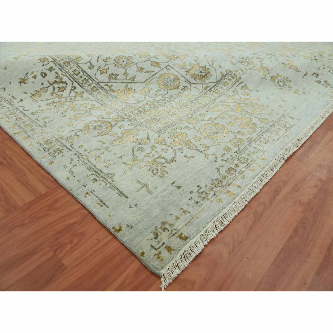 10'0" x 14'0" New Hand Knotted Grey Wool & Silk Rectangle Oriental Rug - MOA10279290