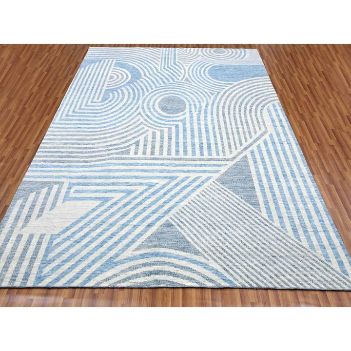 9'0" x 12'0" New Hand Knotted Blue Wool Rectangle Oriental Rug - MOA10279293