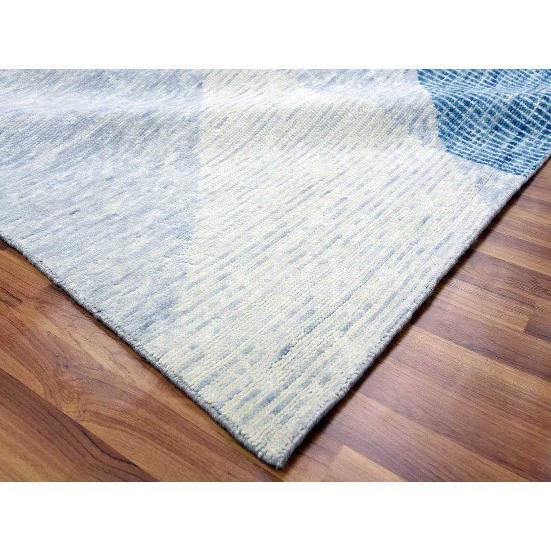 9'2" x 12'3" New Hand Knotted Blue Wool Rectangle Oriental Rug - MOA10279294