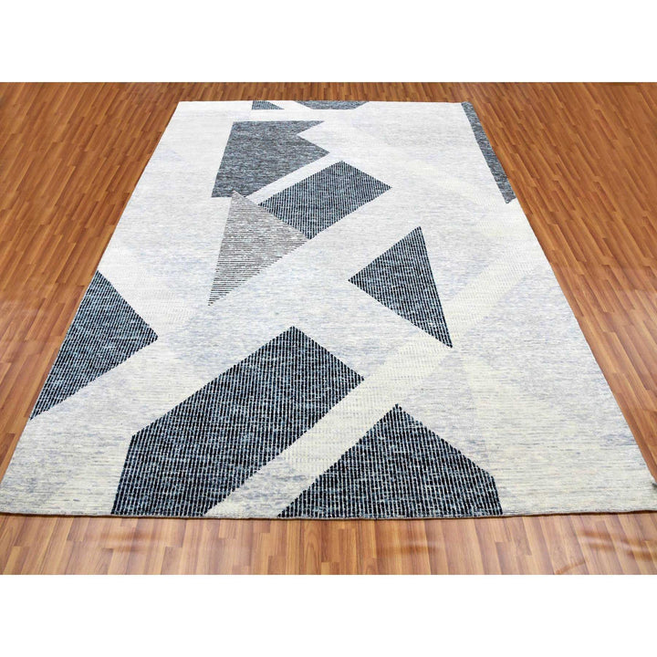 9'1" x 12'1" New Hand Knotted Grey Wool Rectangle Oriental Rug - MOA10279297