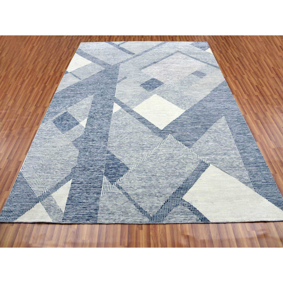 9'1" x 12'1" New Hand Knotted Grey Wool Rectangle Oriental Rug - MOA10279301