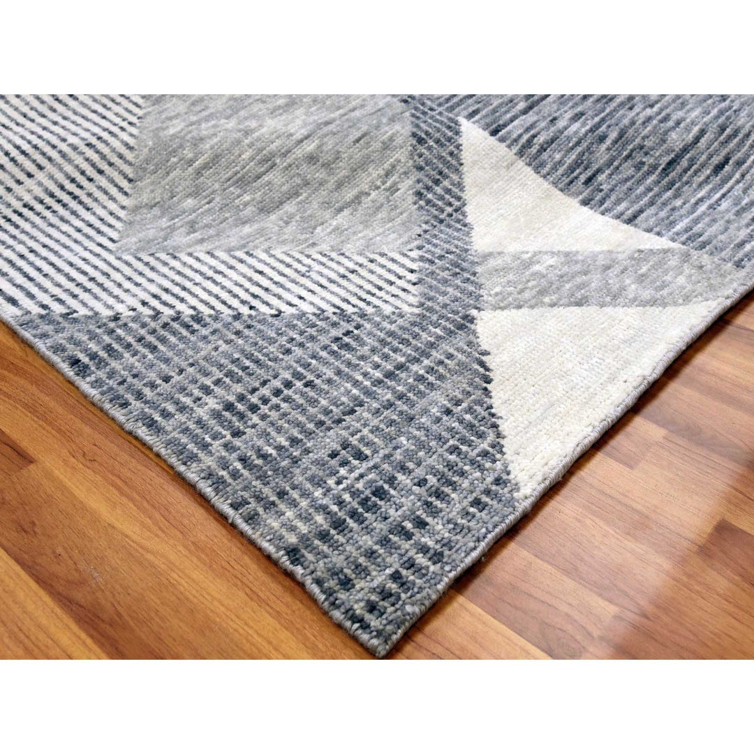 9'1" x 12'1" New Hand Knotted Grey Wool Rectangle Oriental Rug - MOA10279301