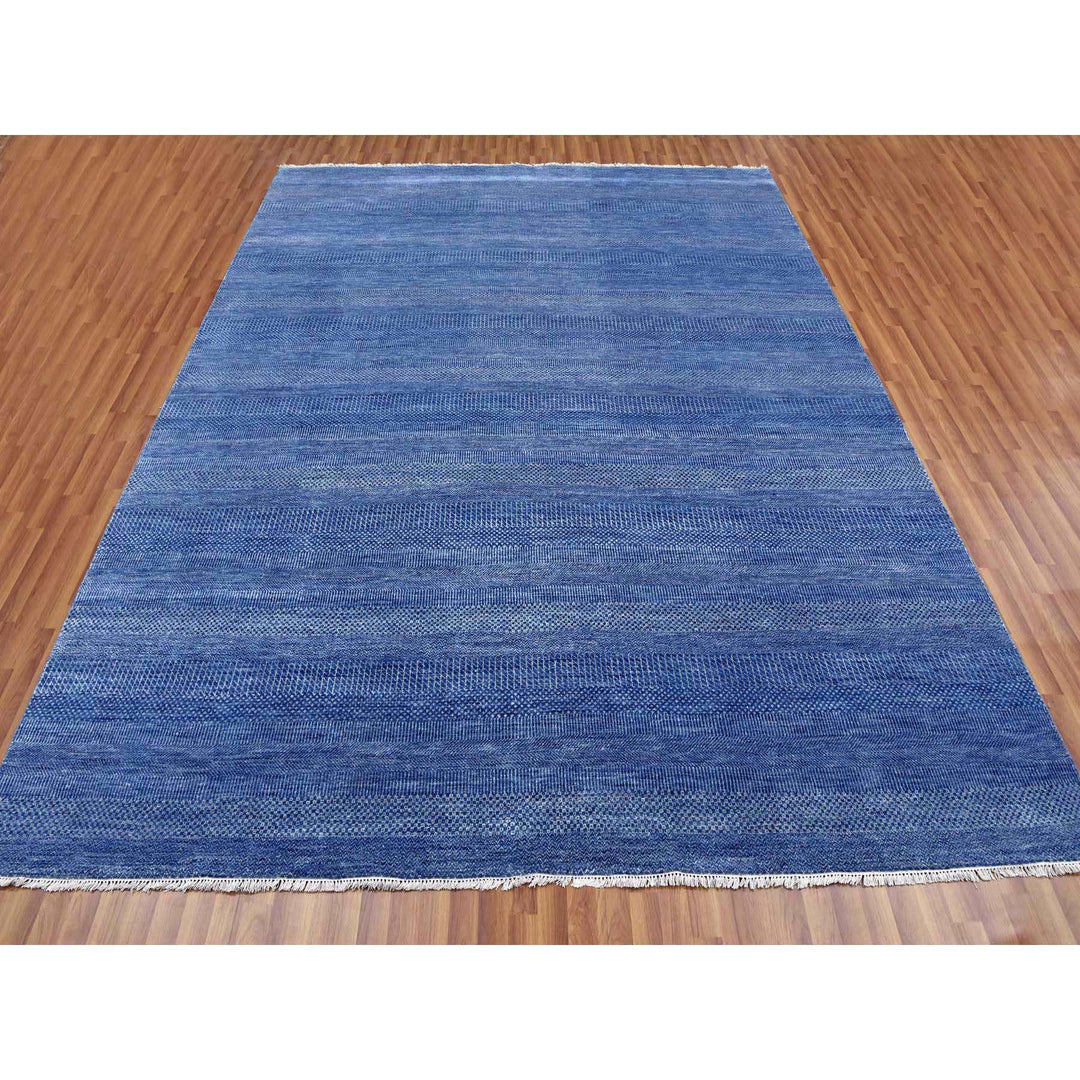 9'1" x 12'2" New Hand Knotted Blue Wool & Silk Rectangle Oriental Rug - MOA10279306