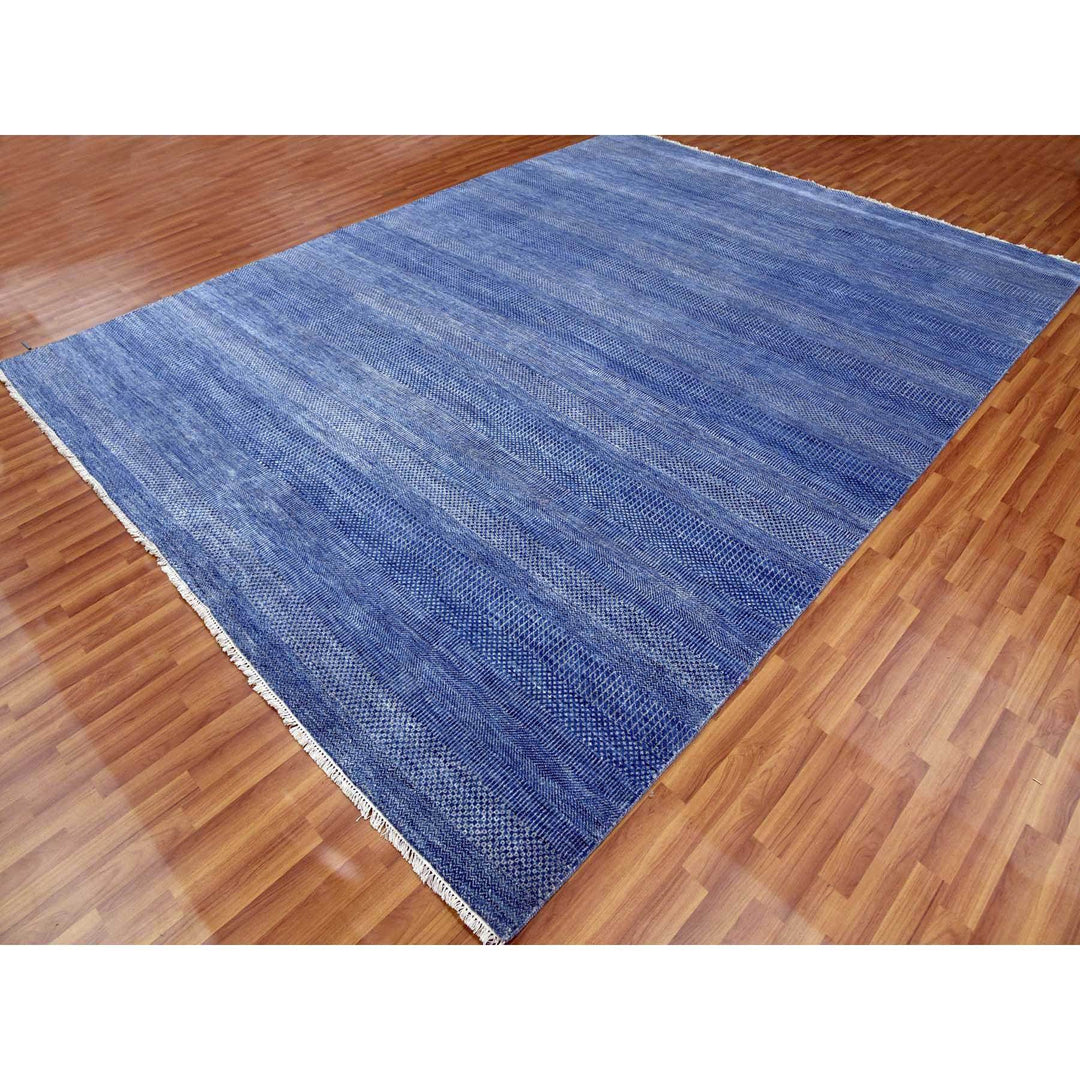 9'1" x 12'2" New Hand Knotted Blue Wool & Silk Rectangle Oriental Rug - MOA10279306