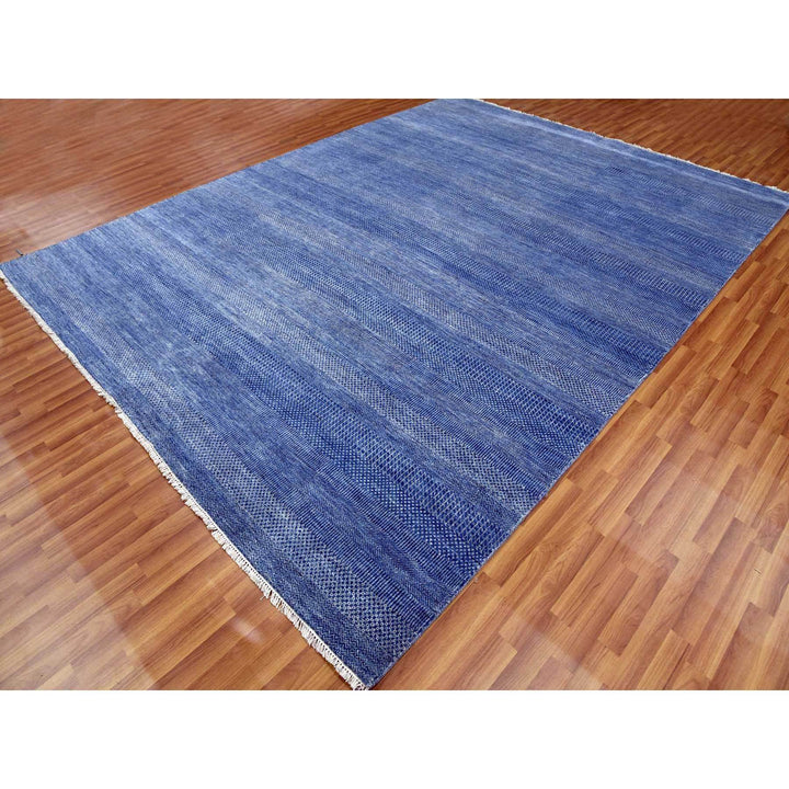 9'1" x 12'2" New Hand Knotted Blue Wool & Silk Rectangle Oriental Rug - MOA10279306