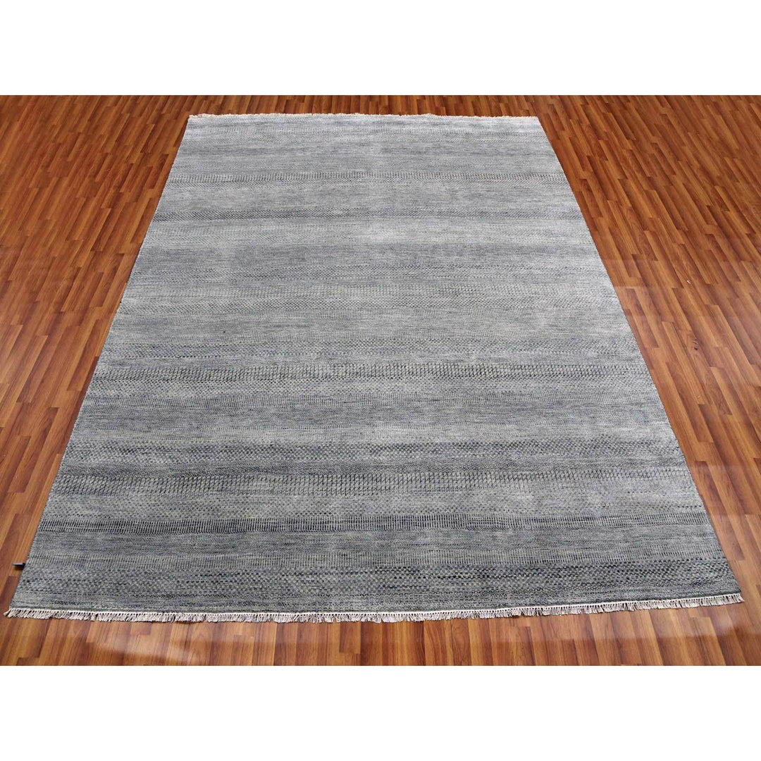 8'0" x 10'2" New Hand Knotted Grey Wool & Silk Rectangle Oriental Rug - MOA10279317