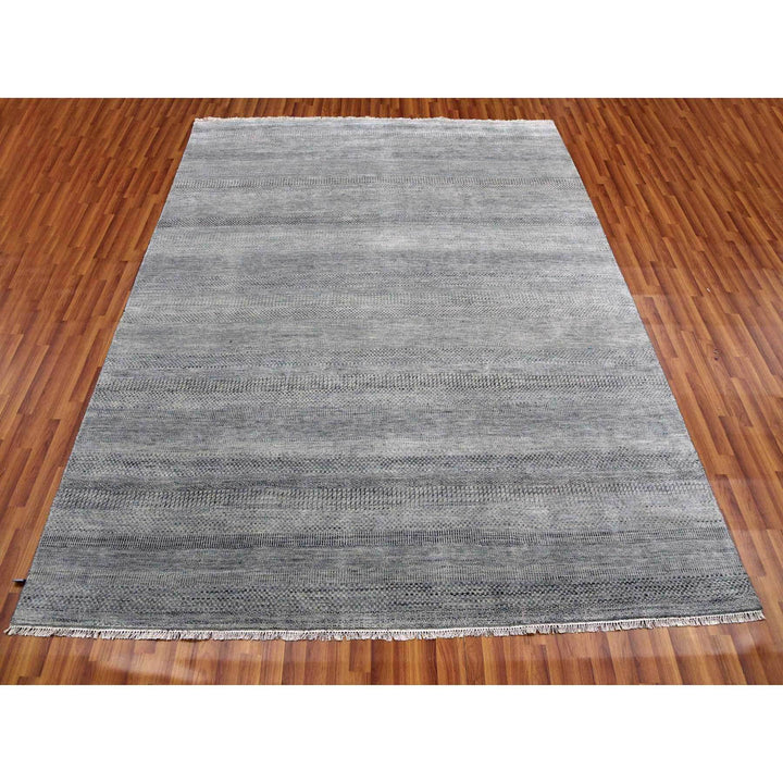 8'0" x 10'2" New Hand Knotted Grey Wool & Silk Rectangle Oriental Rug - MOA10279317