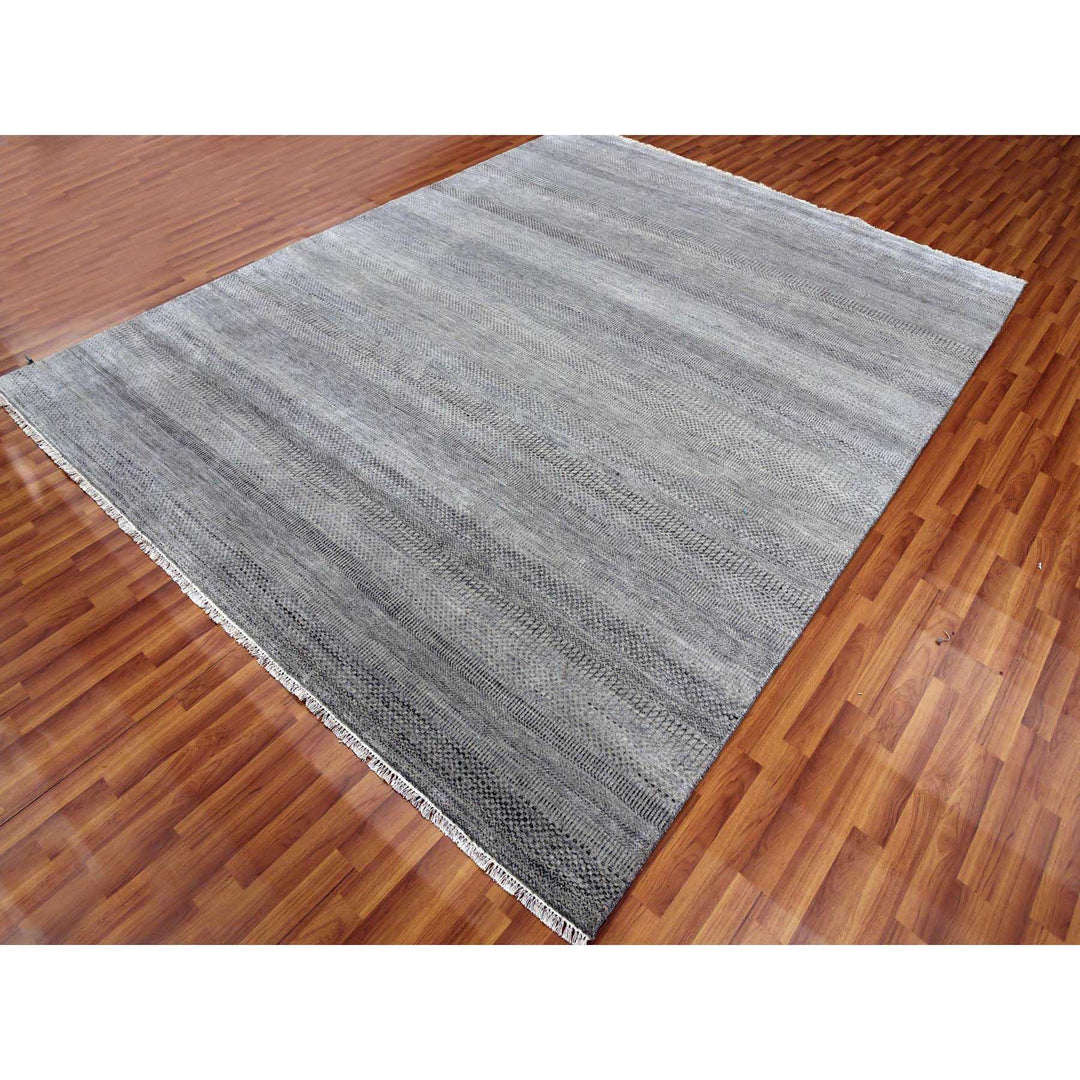 8'0" x 10'2" New Hand Knotted Grey Wool & Silk Rectangle Oriental Rug - MOA10279317