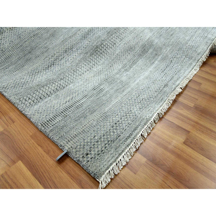 8'0" x 10'2" New Hand Knotted Grey Wool & Silk Rectangle Oriental Rug - MOA10279317