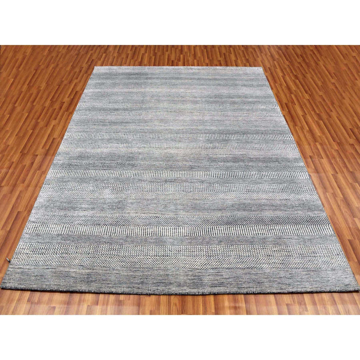 8'0" x 10'3" New Hand Knotted Grey Wool & Silk Rectangle Oriental Rug - MOA10279321