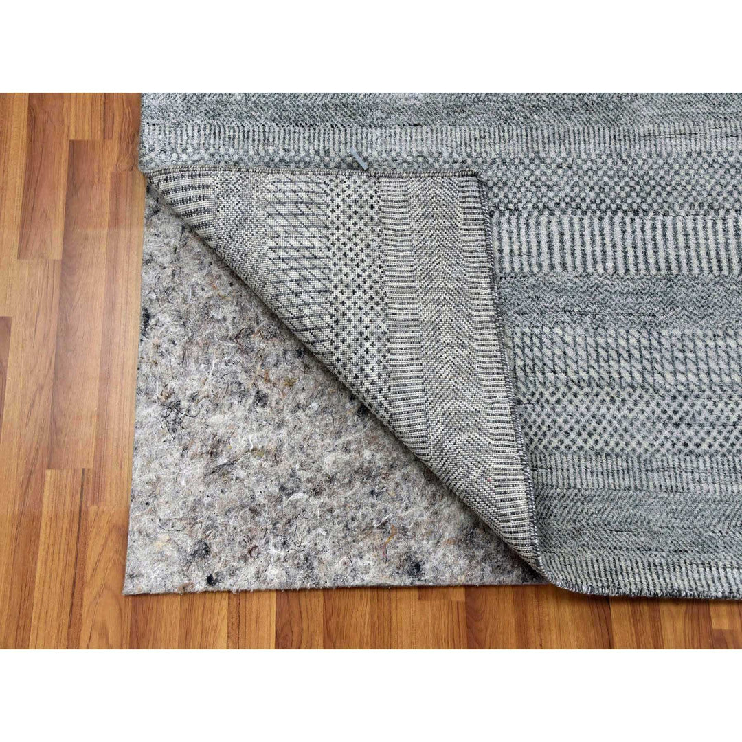 8'0" x 10'3" New Hand Knotted Grey Wool & Silk Rectangle Oriental Rug - MOA10279321