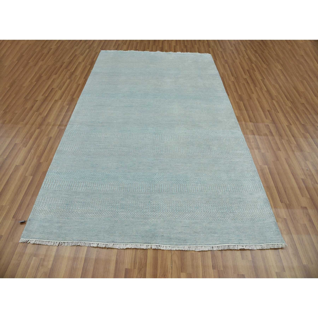 5'10" x 9'2" New Hand Knotted Green Wool & Silk Rectangle Oriental Rug - MOA10279333