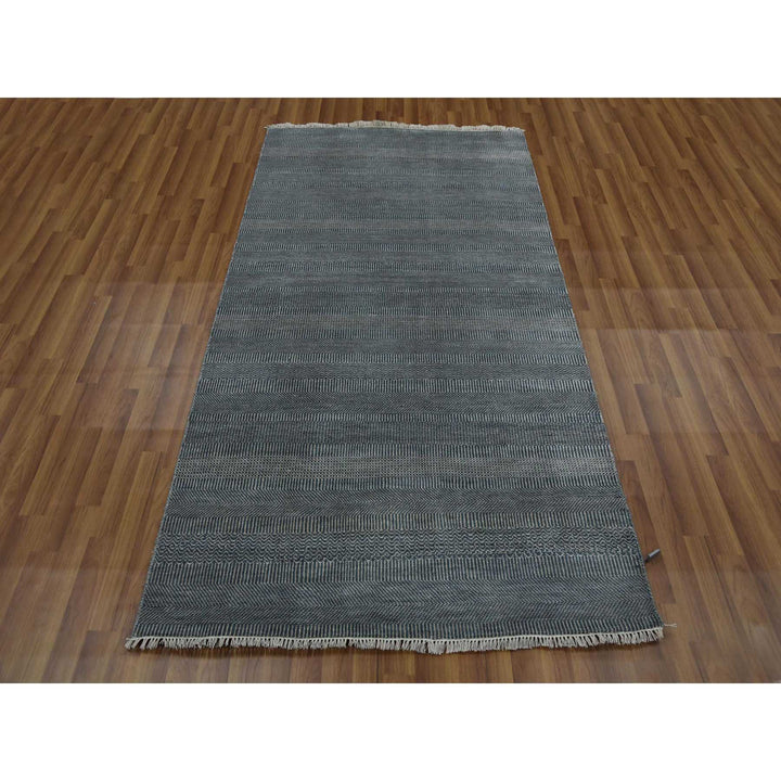 3'10" x 7'0" New Hand Knotted Grey Wool & Silk Runner Oriental Rug - MOA10279337