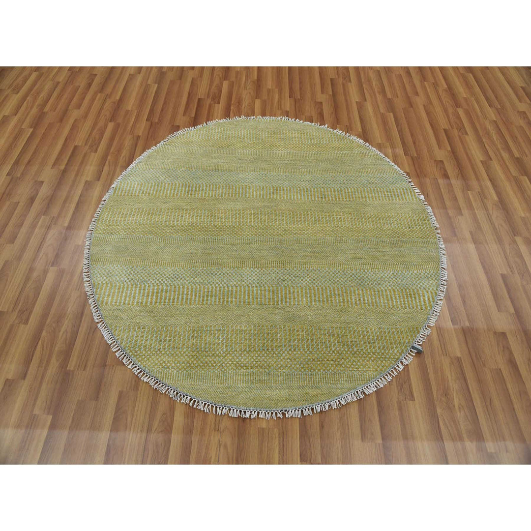 5'0" x 5'0" New Hand Knotted Green Wool & Silk Round Oriental Rug - MOA10279342