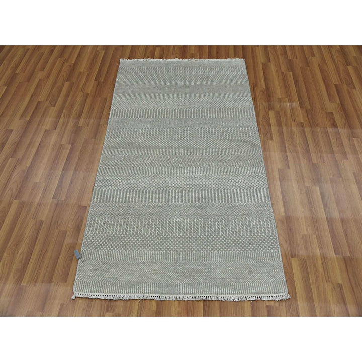 3'0" x 5'3" New Hand Knotted Grey Wool & Silk Rectangle Oriental Rug - MOA10279353